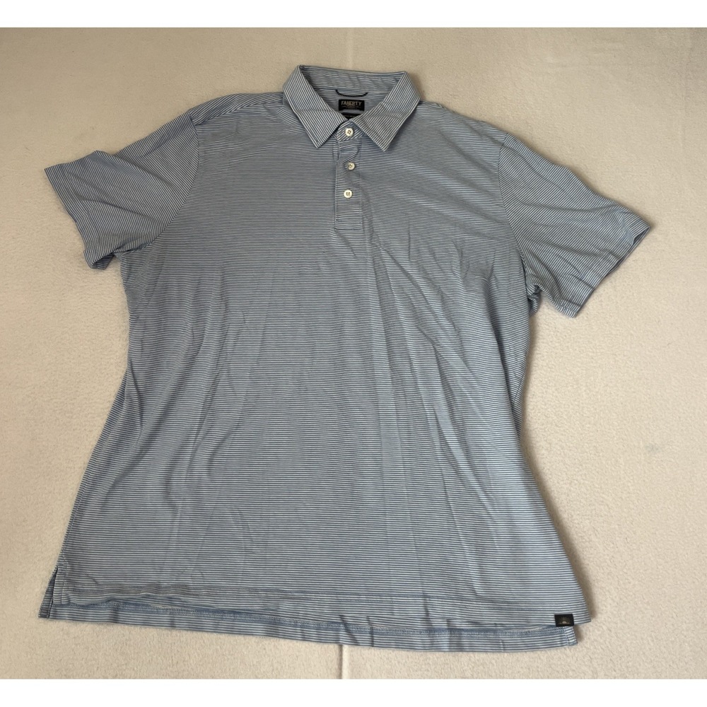Faherty Reserve The Movement Mens XL Polo Shirt Blue Striped Pima Cotton Blend